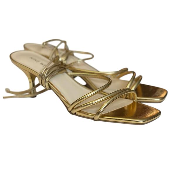 NWOT Nine West Gold Ankle Tie Strappy Heels - 9.5 - Picture 1 of 7